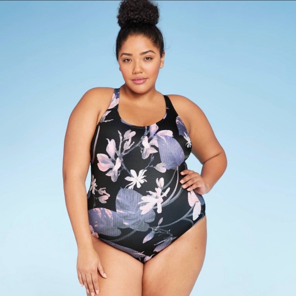 NWT BLACK FLORAL SWIMSUIT